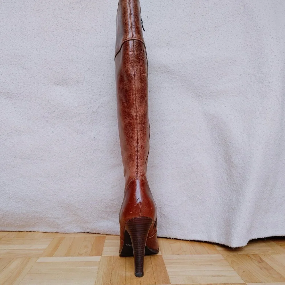 ๐ฏ% real leather Knee High heeled brown Boots - Picture 5 of 16